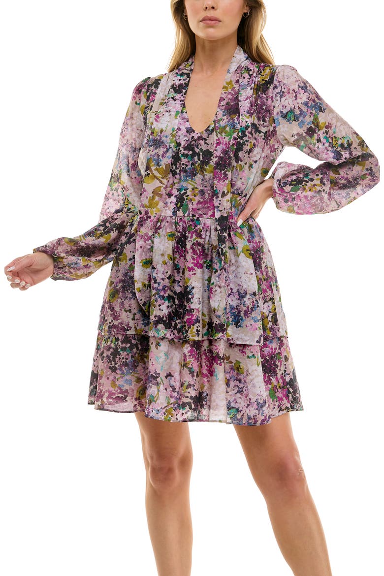 Long Sleeve Tiered Minidress, Alternate, color, LAVENDER FLORAL