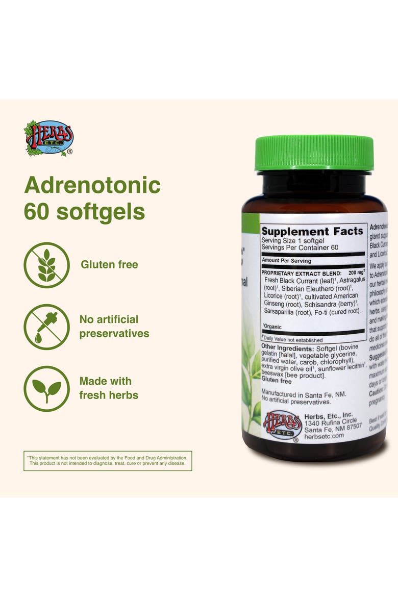 Adrenotonic Herbal Adrenal & Energy Support Softgels, 60 Count, Alternate, color, No Color