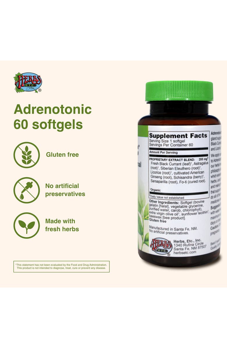 Herbs Etc. Adrenotonic Herbal Adrenal & Energy Support Softgels, 60 Count, Alternate, color, NO COLOR