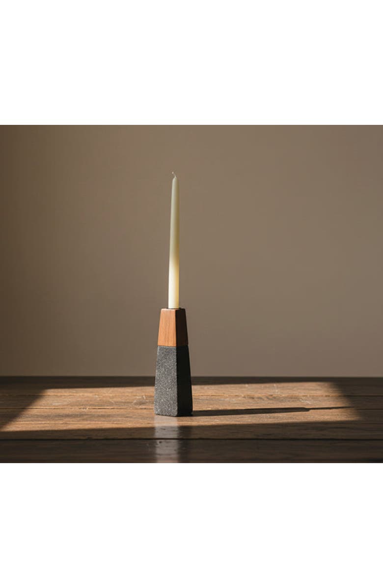 Mela Artisans Tapered Black Marble & Acacia Sculptural Candleholders, Alternate, color, Black - Large