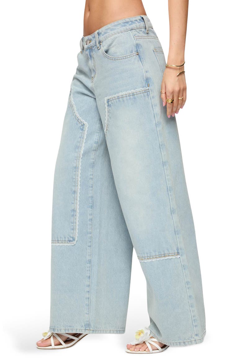 Teela Lace Panel Low Rise Wide Leg Utility Jeans, Alternate, color, LIGHT-BLUE