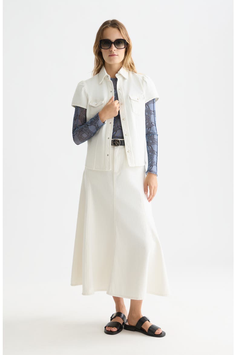 Puff Shoulder Denim Shirt, Alternate, color, STARDUST WHITE