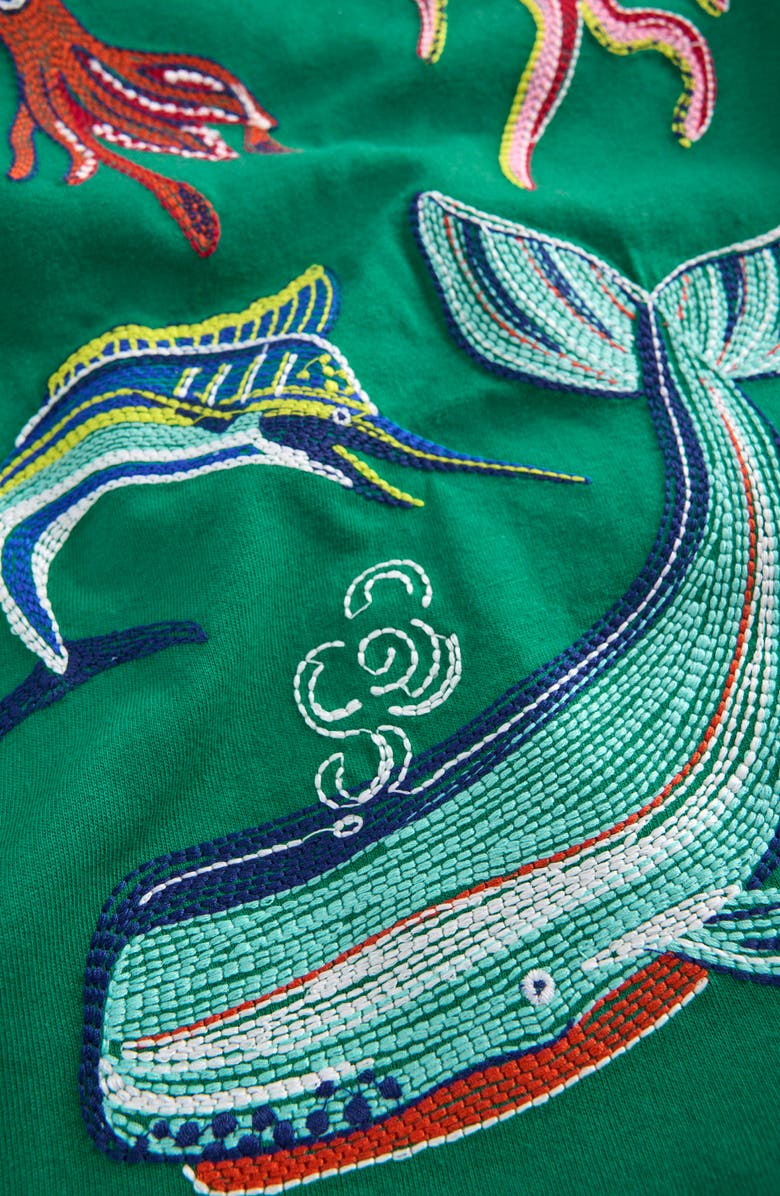 Mini Boden Kids' Sea Creatures Glow in the Dark Superstitch T-Shirt, Alternate, color, Alpine Green Sea Creatures