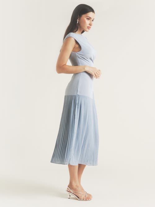 Six Stories Pleated Cap Sleeve Maxi Dress In Blue
