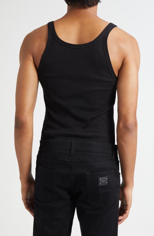 Dolce & Gabbana Black Sleeveless Top With Logo Embroidery On The Front And Ribbed Knit In Cotton Man In Black