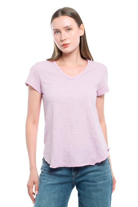 Short Sleeve Shrunken V-Neck Shirttail Top