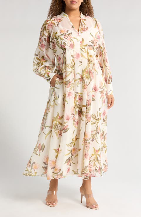 Floral Long Sleeve Maxi Dress (Plus)