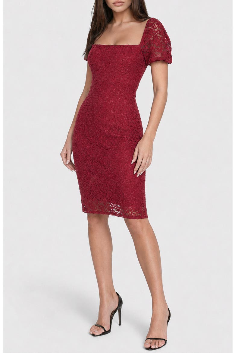 Puff Sleeve Lace Midi Dress, Alternate, color, BURGUNDY