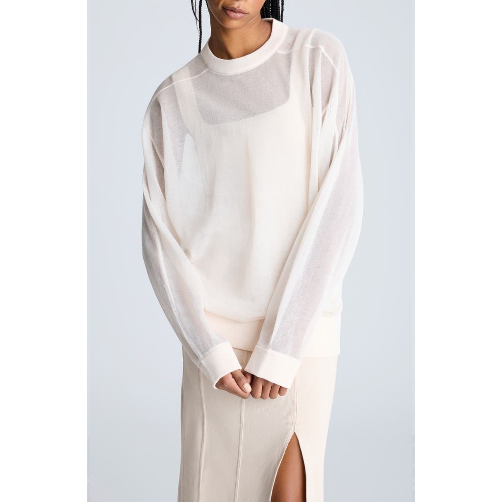 Kenneth Cole Sheer Oversized Crewneck Sweatshirt In Oyster