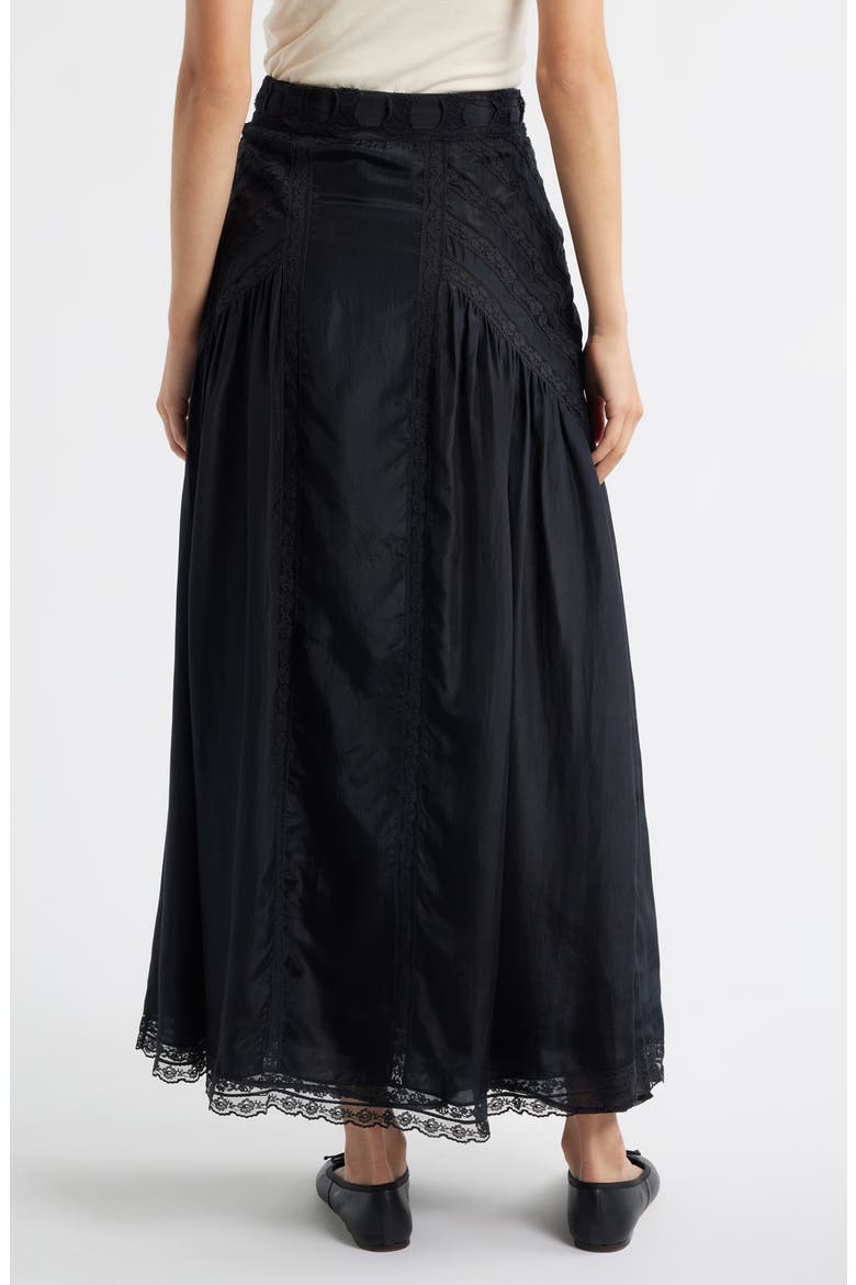 Beloria Lace Trim Silk Maxi Skirt, Alternate, color, BLACK