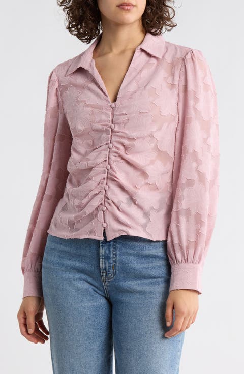 Ruched Burnout Button-Up Shirt