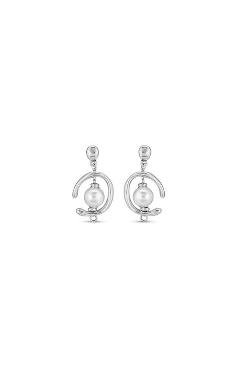 Sterling silver-plated hoop earrings with pearl