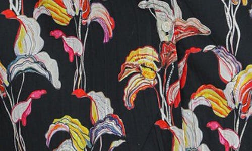 Apny Printed Long Sleeve Cotton Shirtdress In Black Multi