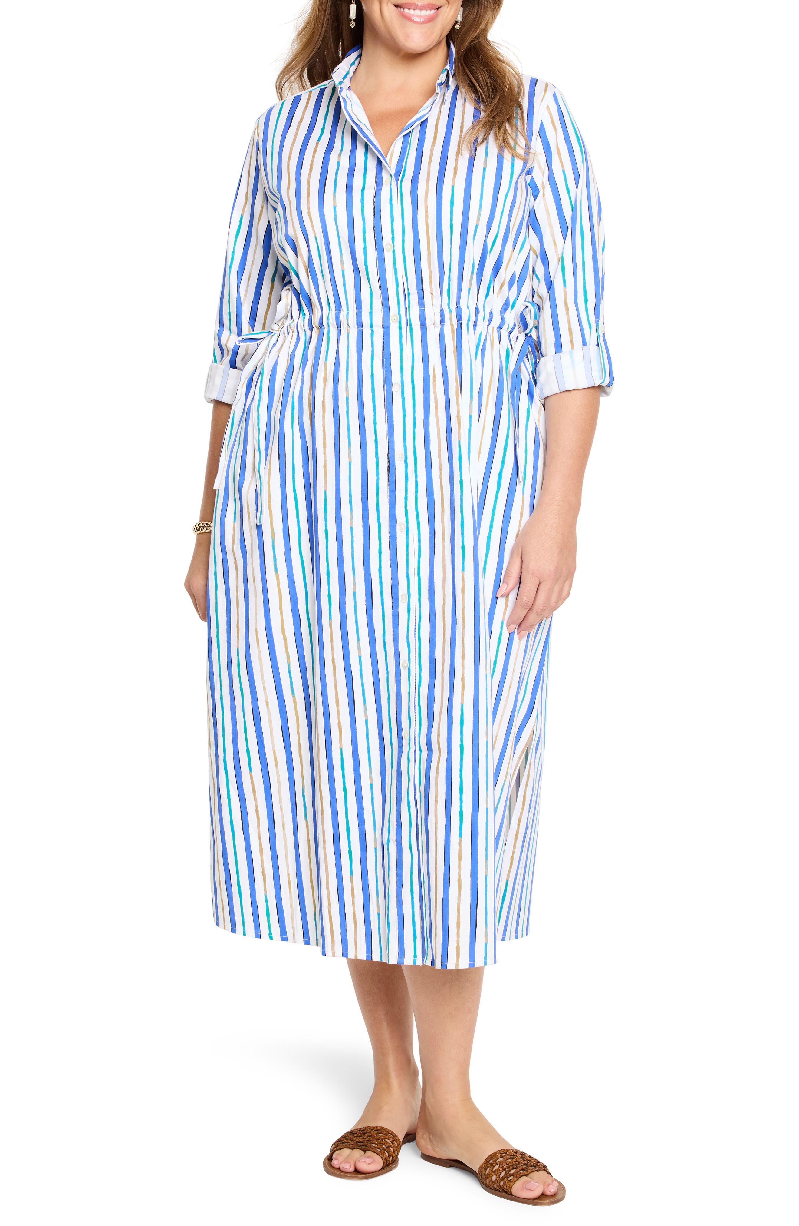 NIC+ZOE Jamie Oasis Stripe Long Sleeve Shirtdress
