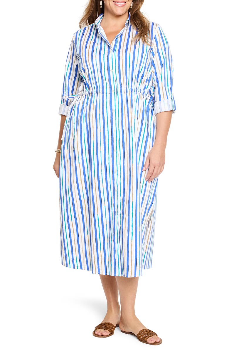 NIC+ZOE Jamie Oasis Stripe Long Sleeve Shirtdress, Main, color, Blue Multi