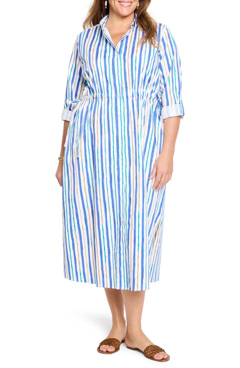 Jamie Oasis Stripe Long Sleeve Shirtdress (Plus)