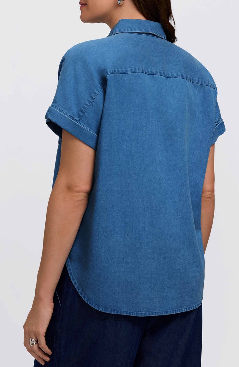 Foxcroft Abigail Short Sleeve Denim Button-Up Shirt, Alternate, color, Medium Wash Blue