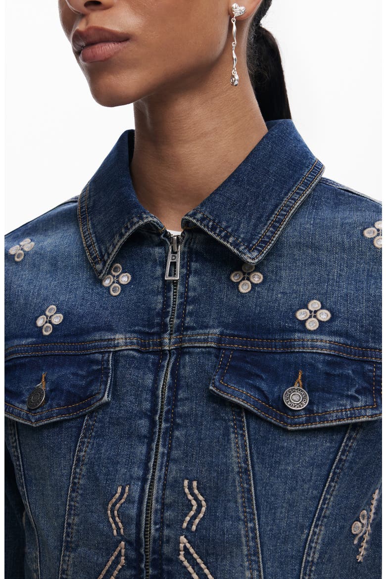 Zip Denim Trucker Jacket, Alternate, color, MEDIUM BLUE