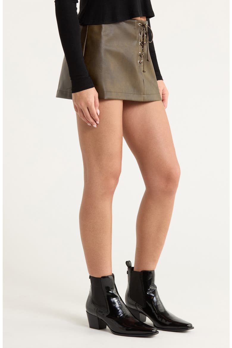 Lace-Up Faux Leather Miniskirt, Alternate, color, WASHED BLACK