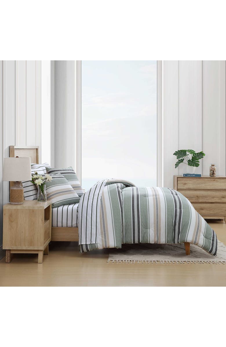 Nautica Prospect Harbor Stripe Cotton Twin Comforter Set, Alternate, color, Fern Green/ Charcoal