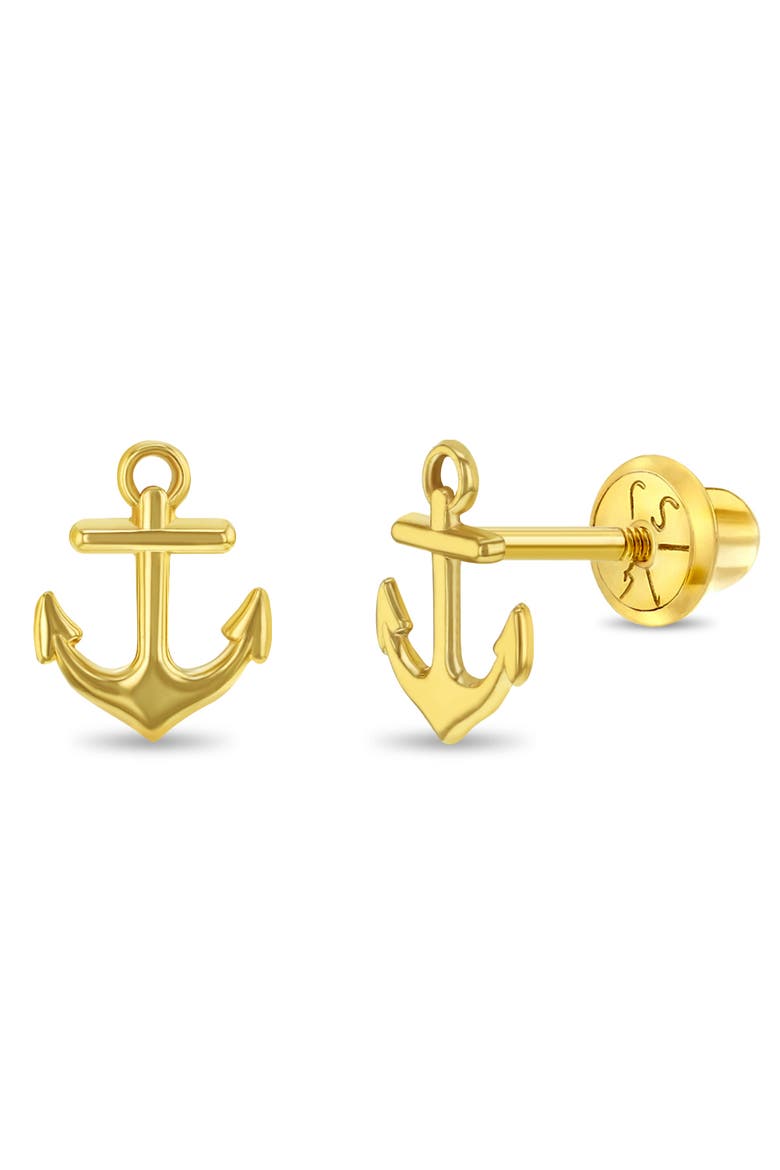 14k Polished Anchor Girl Earrings, Main, color, Gold