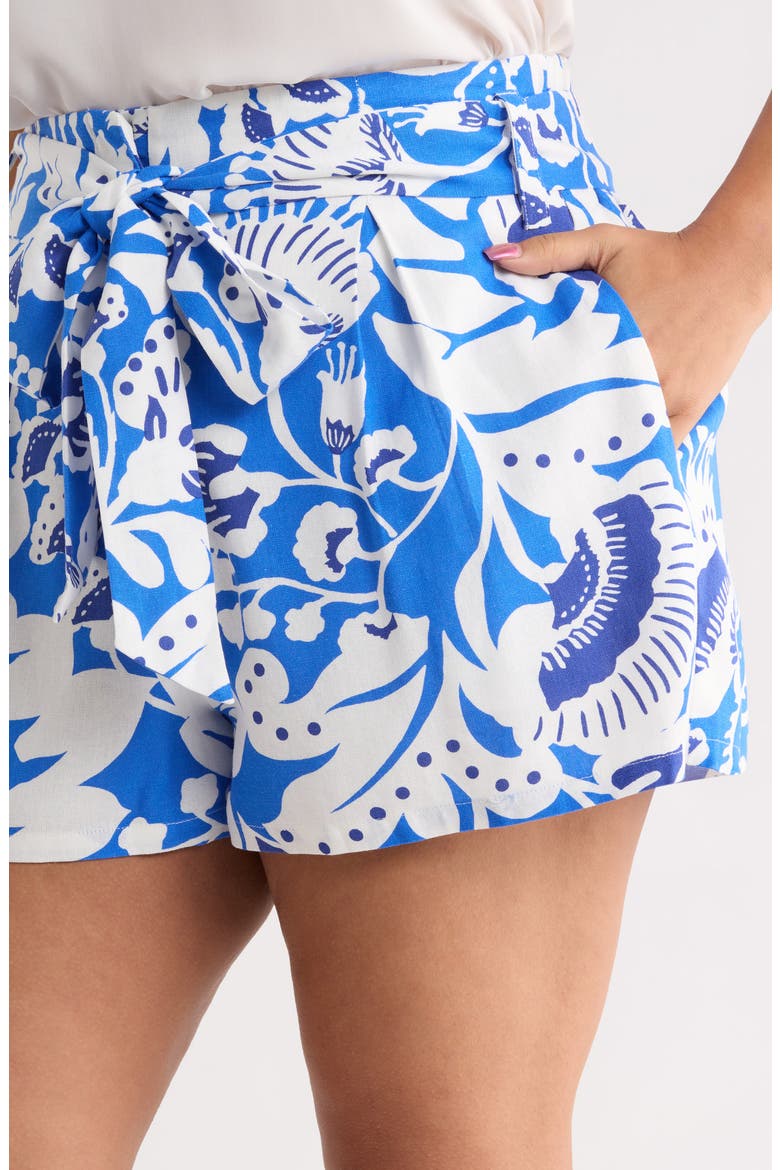Maeve Belted Floral Zaferia Shorts, Alternate, color, BLUE-WHITE