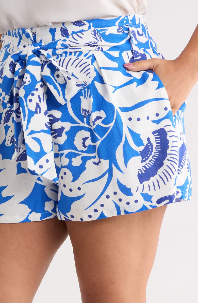 SUGARLIPS Maeve Belted Floral Zaferia Shorts, Alternate, color, Blue-White