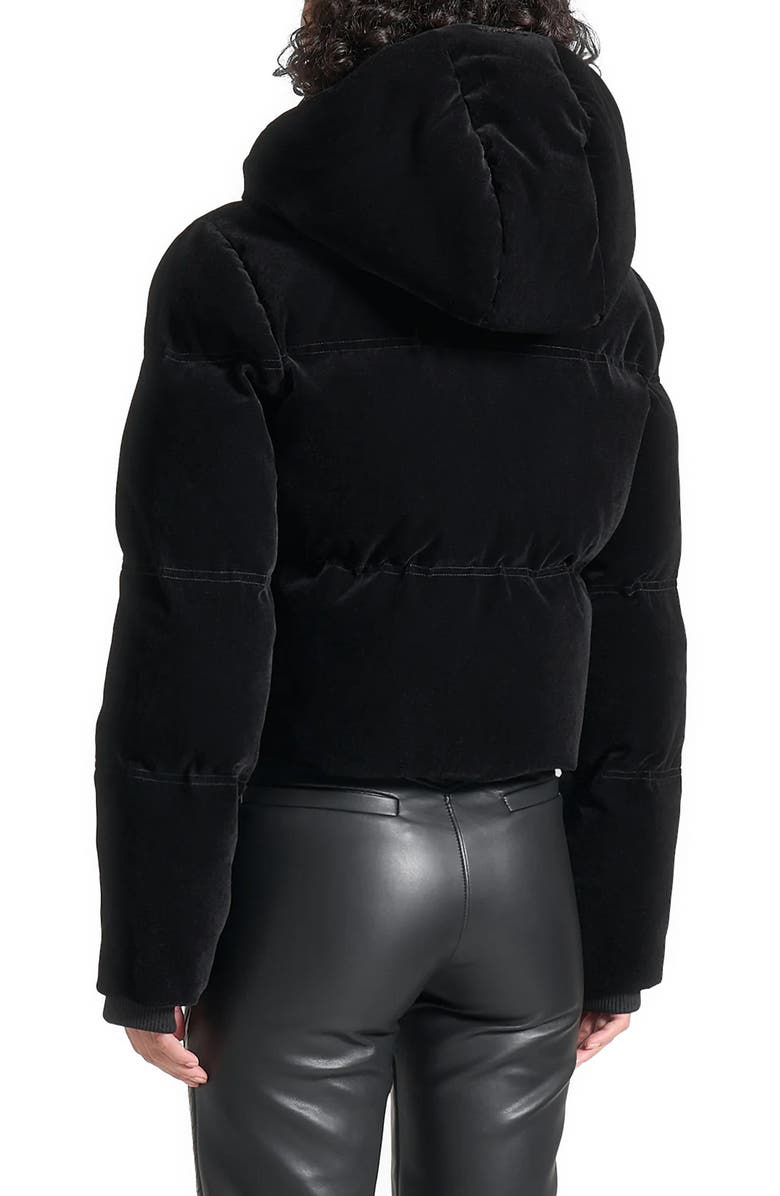 Manière De Voir Maeva Velvet Cropped Puffer Jacket, Alternate, color, Black
