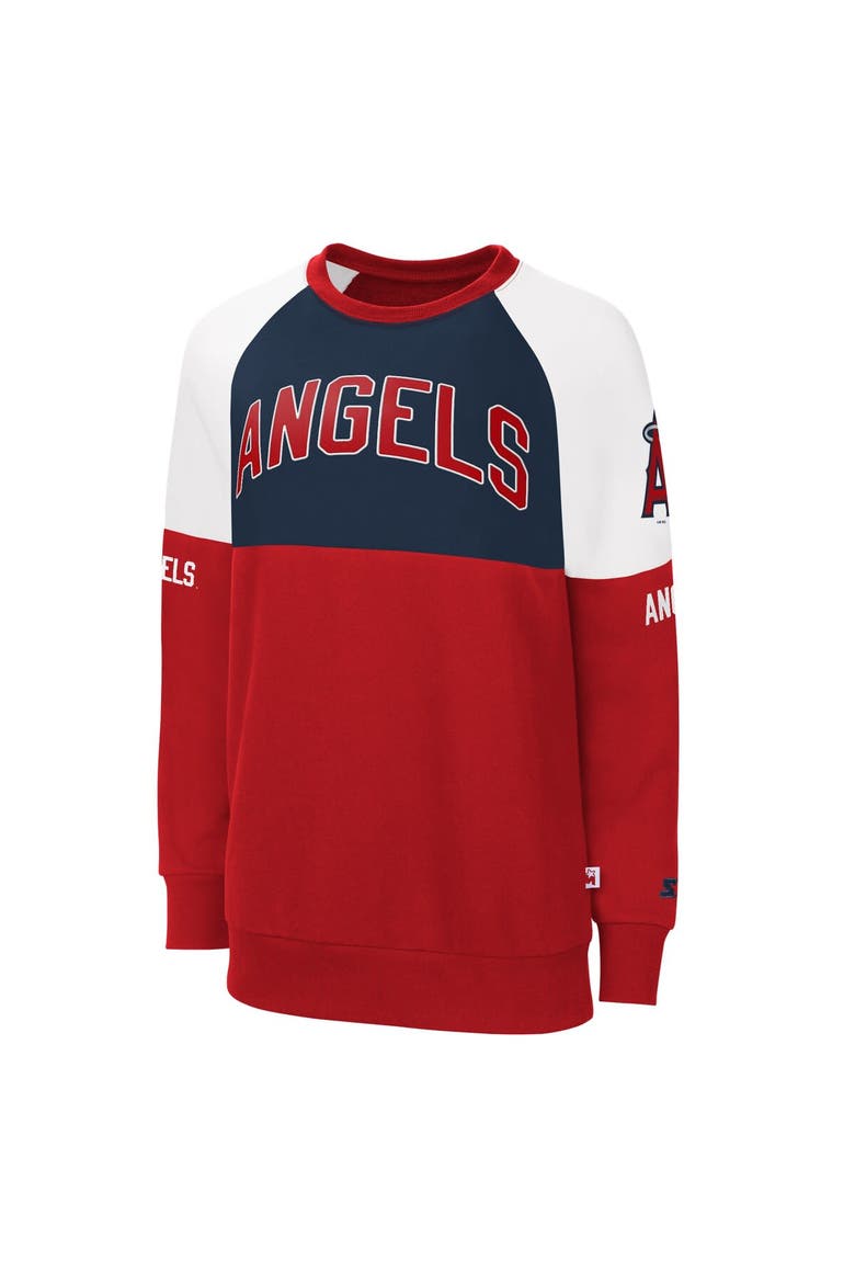 Women's Starter Red/Navy Los Angeles Angels Baseline Raglan Pullover Sweatshirt, Main, color, Red