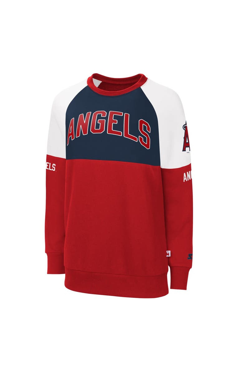 STARTER Women's Starter Red/Navy Los Angeles Angels Baseline Raglan Pullover Sweatshirt, Main, color, 