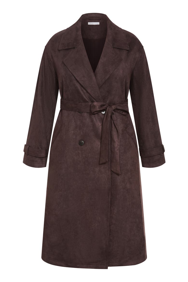 Eliza Faux Suede Trench Coat, Alternate, color, ESPRESSO