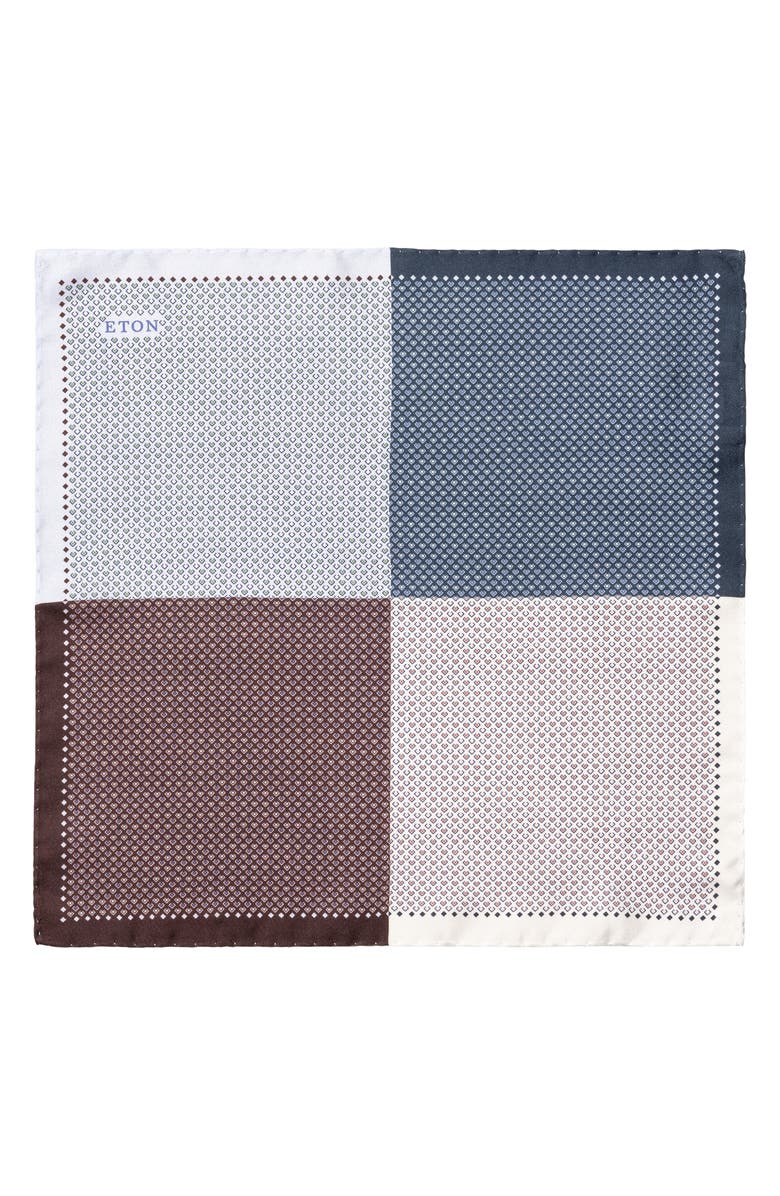 Eton Geometric & Quadrant Print Reversible Silk Pocket Square, Alternate, color, Grey Multi