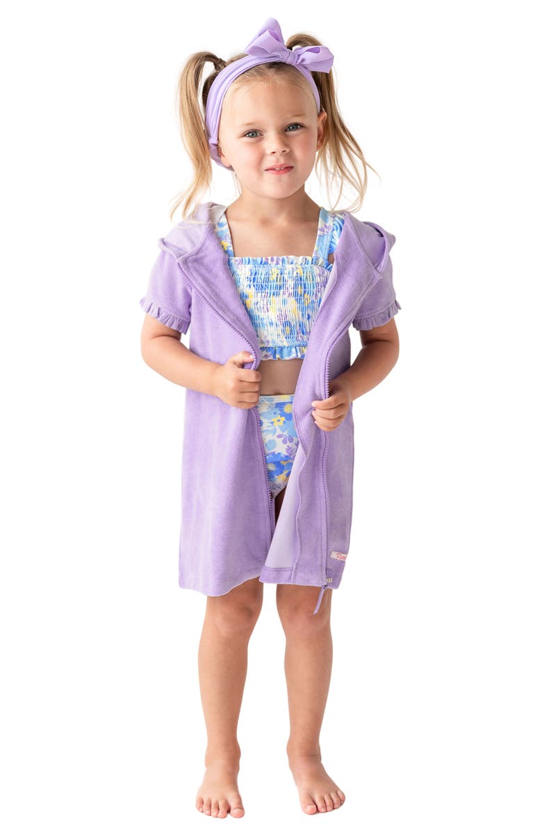 RuffleButts Kids' Lavender Cotton Blend Terry Cover-Up Dress, Alternate, color, Purple