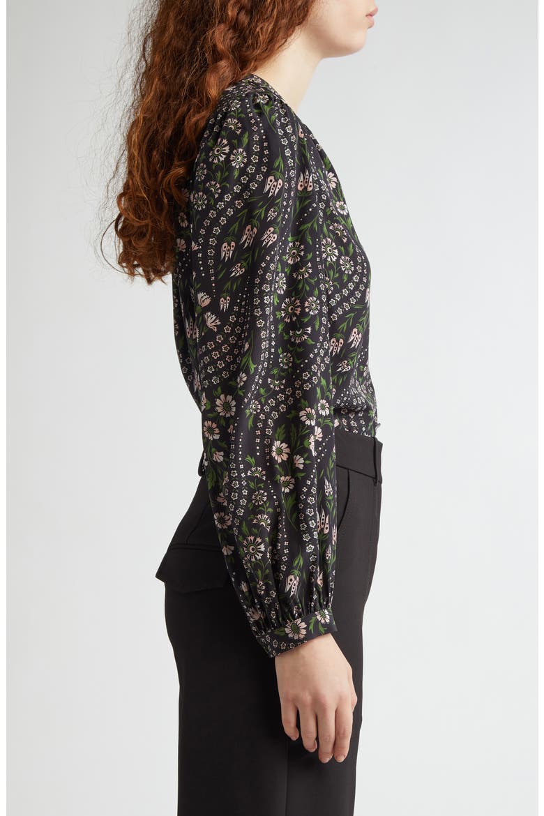 Ashlynn Floral Stretch Silk Top, Alternate, color, BLACK MULTI