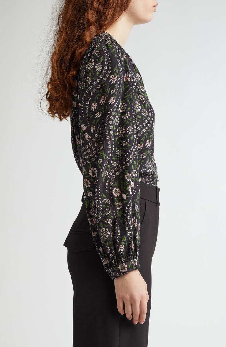 Veronica Beard Ashlynn Floral Stretch Silk Top, Alternate, color, Black Multi