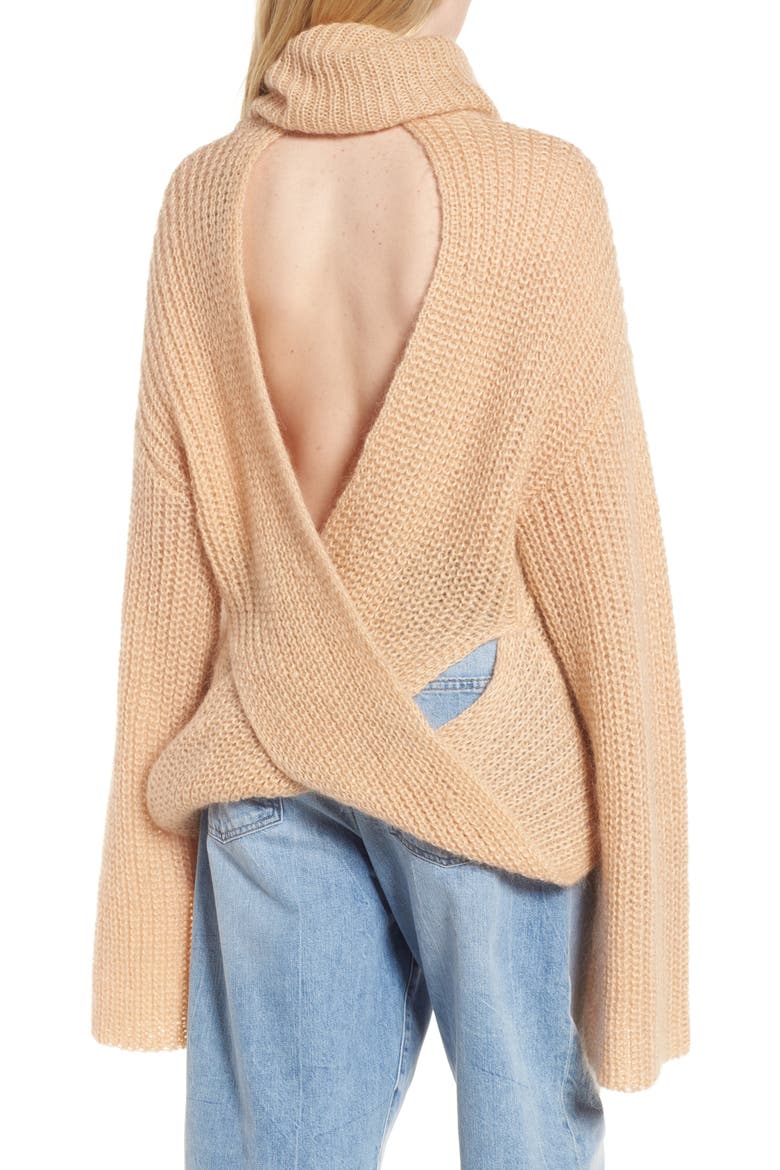 Cross Back Turtleneck Sweater, Alternate, color, TOASTED ALMOND