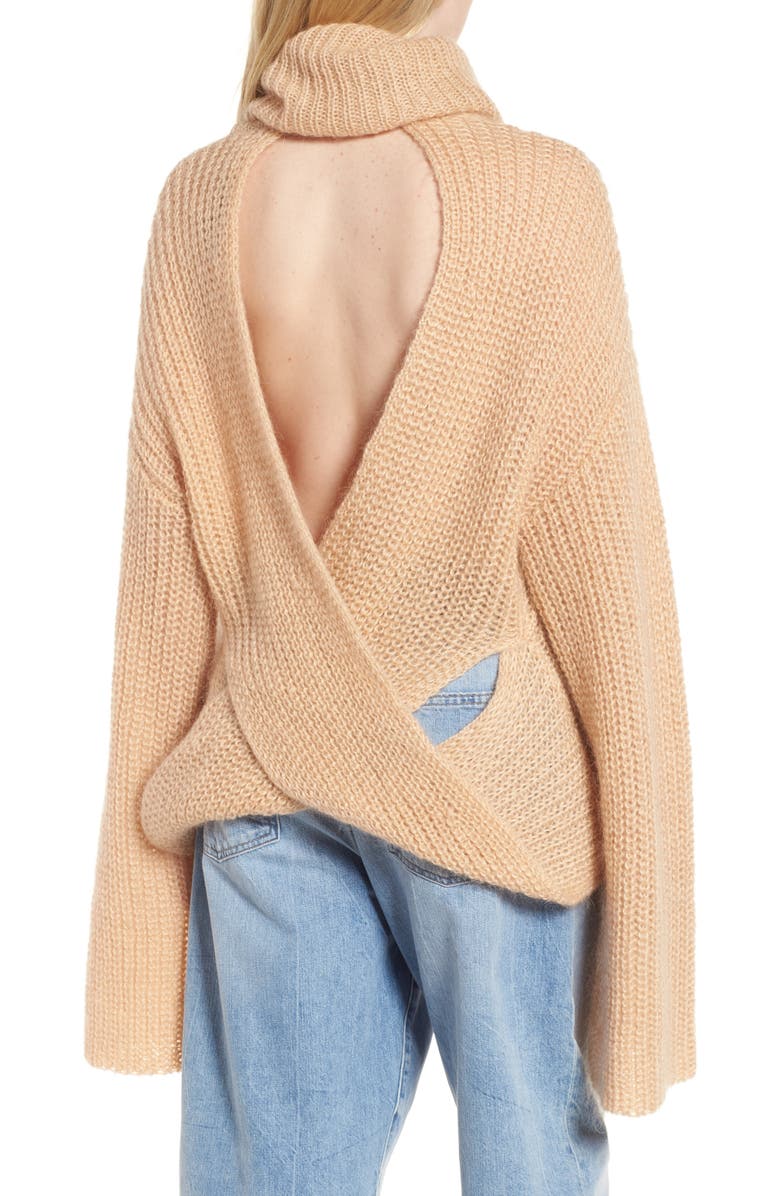 KENDALL + KYLIE Cross Back Turtleneck Sweater, Alternate, color,