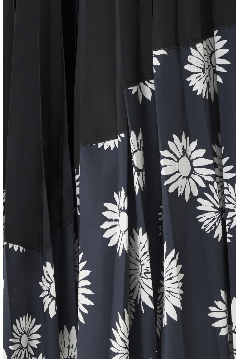 Pleated Dress In Charmeuse And Printed Cotton, Alternate, color, Floral, Geometric