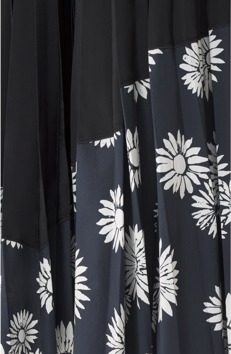 Lanvin Pleated Dress In Charmeuse And Printed Cotton, Alternate, color, Floral, Geometric