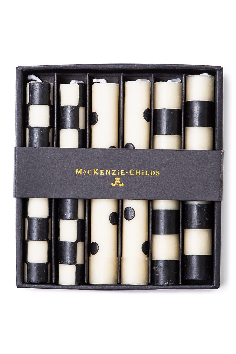 Set of 6 Black Dinner Candles, Alternate, color, BLACK/ IVORY