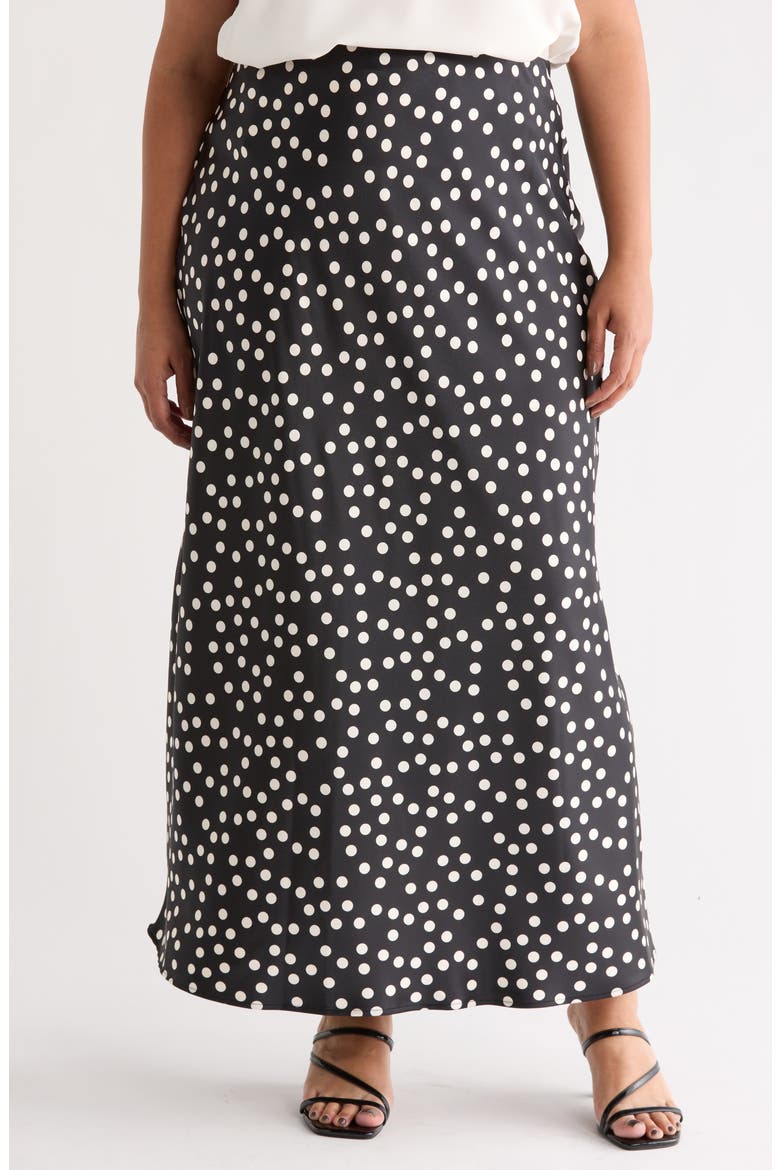 Polka Dot Satin Maxi Skirt, Main, color, BLACK