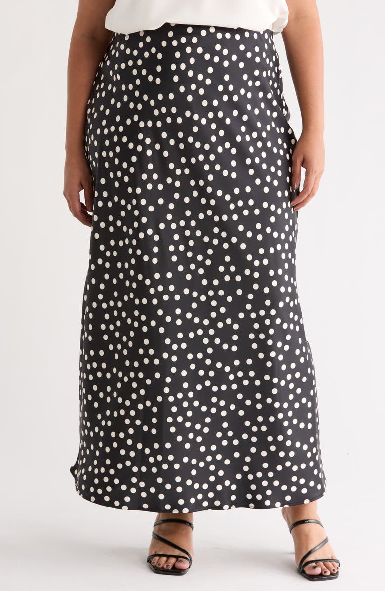 Renee C Polka Dot Satin Maxi Skirt, Main, color, Black