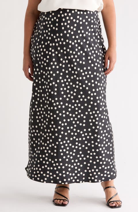 Polka Dot Satin Maxi Skirt (Plus)