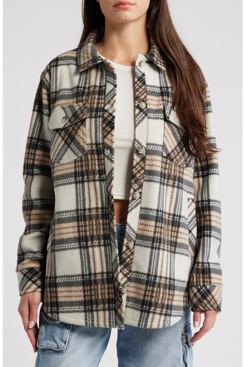 Plaid Polar Fleece Shacket, Main, color, BLACK CAMEL