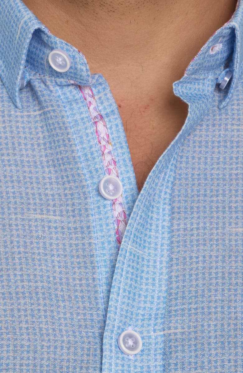 Robert Graham Sloan Houndstooth Short Sleeve Linen & Cotton Button-Down Shirt, Alternate, color,