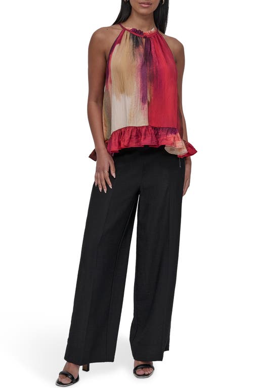 Dkny Abstract Print Textured Sleeveless Top In Red