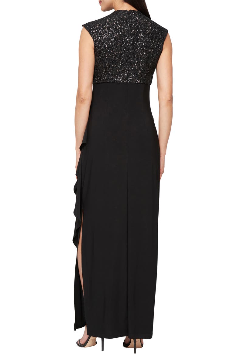 Sequin Corded Lace Bodice Empire Waist Gown, Alternate, color, BLACK/ BEIGE