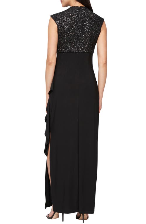 Alex Evenings Sequin Corded Lace Bodice Empire Waist Gown In Black