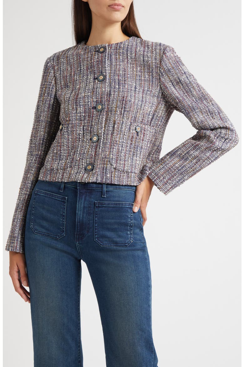 Andrea Cotton Blend Tweed Jacket, Main, color, NAVY MULTI