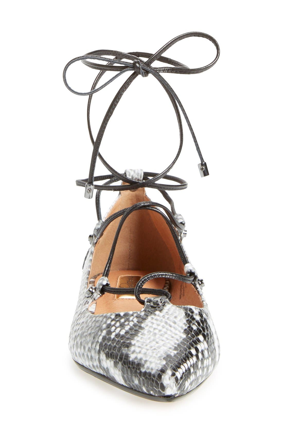'Owen' Pointy Toe Ghillie Flat, Alternate, color, WHITE/BLK SNAKE PRINT LEATHER